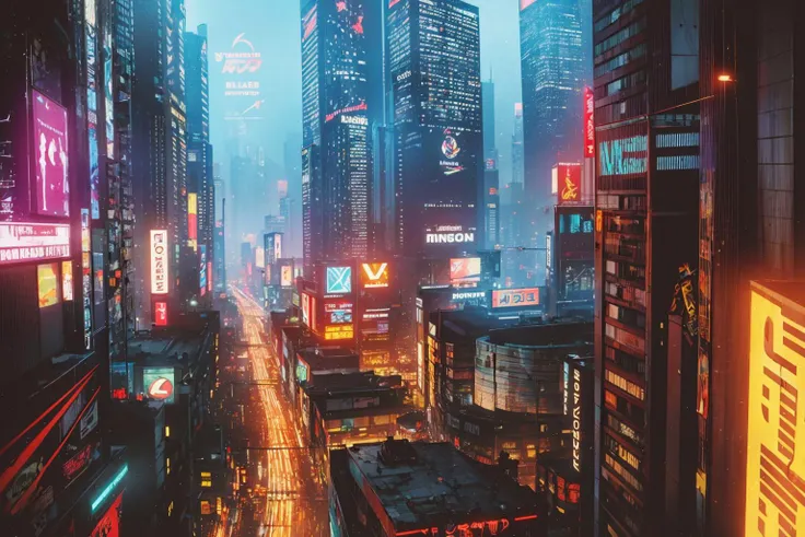 Masterpiece beautiful, hyperrealist, 8k, 4k, volumetric lighting, (ambrosia), volumetric lighting, long shot, far from above,
at night, neotokyo, ((cyberpunk,blade runner, futuristic)), advertising, big screens,
sharp focus, highly detailed, high res