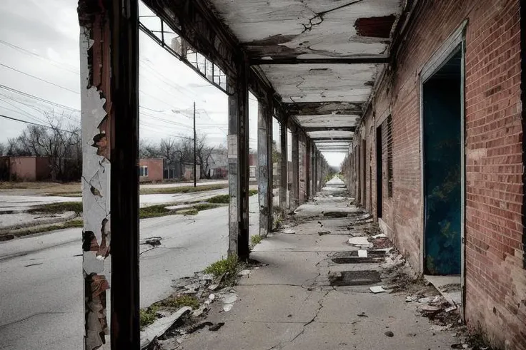 photography, a scenicroad, dilapadated baltimore ghetto, urban decay, <lora:scenicroad:0.85>