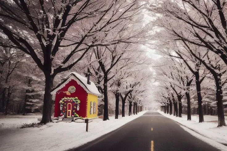 photography, a scenicroad, candyland, gingerbread house, candy canes, fantasy world, fairyland, chocolate, sprinkles,  <lora:scenicroad:0.85>