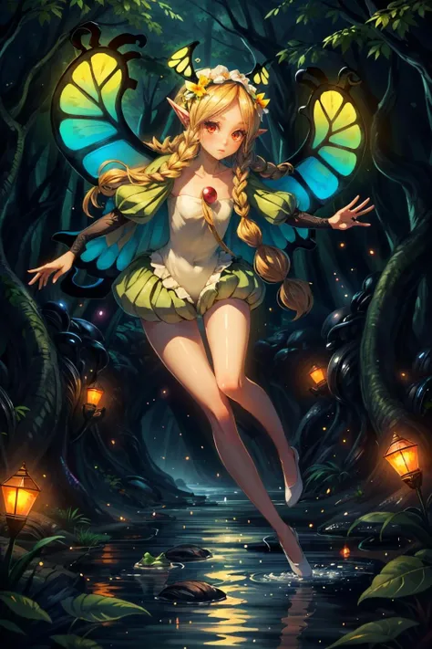 (masterpiece, best quality)
(OdinSphereMercedes:1.14), 1girl, solo, long hair, blonde hair, red eyes, braid, wings, pointy ears, twin braids, frog, fairy, butterfly wings breathtaking, 8k, hyper detailed, cinematic <lora:epi_noiseoffset2:1> <lora:add_detail:0.7> <lora:OdinSphereMercedes:0.8>
