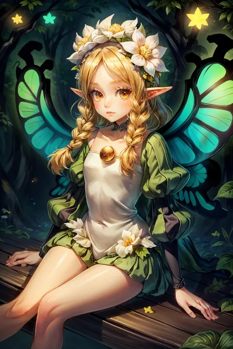 (masterpiece, best quality)
OdinSphereMercedes, 1girl, solo, long hair, blonde hair, hair ornament, red eyes, sitting, braid, flower, wings, pointy ears, puffy sleeves, (hair flower:1.36), star (symbol), twin braids, frog, fairy, butterfly wings, puff and slash sleeves  <lora:epi_noiseoffset2:1>  <lora:add_detail:0.7>  <lora:OdinSphereMercedes:0.8>
