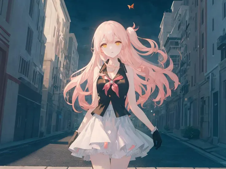 original, (masterpiece), (illustration), (extremely fine and beautiful), (perfect details), (unity CG 8K wallpaper:1.05), (beautiful and clear background:1.25), (depth of field:0.7),1girl,huanxiaoyi , (stands aside the river:1.15).(hair blowing with the wind:1.1),butterflys flying around, (moon light:0.6), tree, (summer), (night:1.2), (close-up:0.35), (gloves:0.8), solo ,<lora:huanxiaoyi-000020:1>