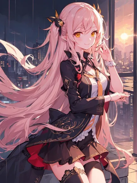 masterpiece, best quality, extremely detailed, ultra-detailed, illustration, hires, 8k, detailed illustration, 1girl, huanxiaoyi,night city,rain, <lora:huanxiaoyi-000014:1>, smile