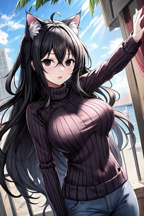 a girl, black hair, (black eyes:1.4), BREAK, (cat years:1.4), big breasts, (purple wool sweater:1.3), BREAK, fighting pose
<lora:Fubuki_SK:0.7>
<lora:add_detail:0.7>
<lyco:GoodHands-beta2:0.7>