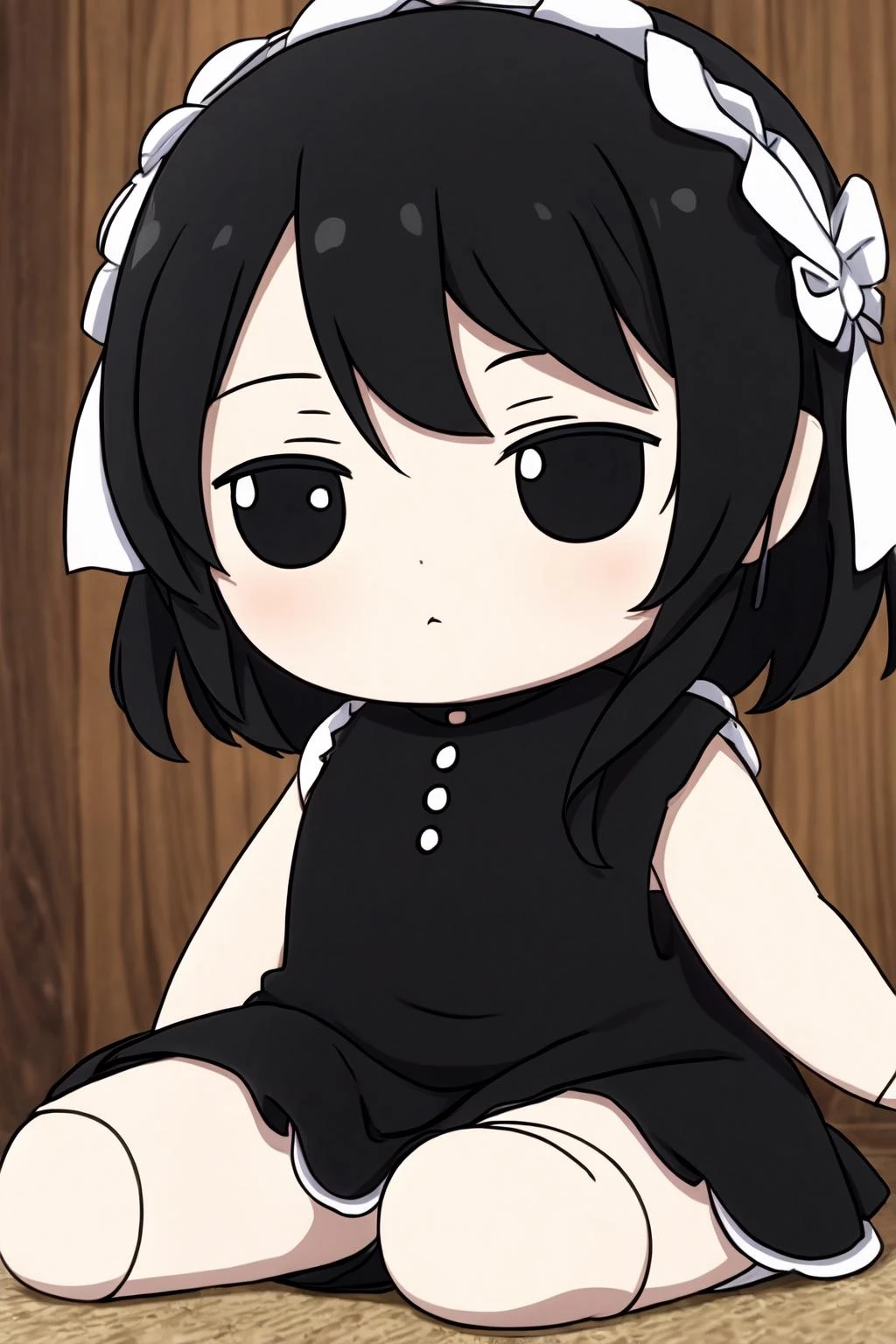 a girl, black hair, (black eyes:1.4), black dress, fumo, doll, sitting, forest
<lora:Fubuki_SK:0.7>
<lora:add_detail:0.7>
<lora:fumo:0.8>