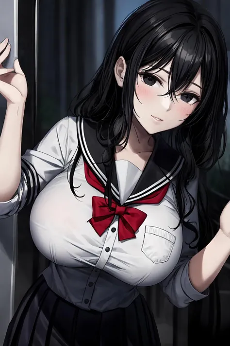 One woman, solo, (big breasts:1.3), black hair, (black eyes:1.3), BREAK, (school uniform:1.2), BREAK,
<lora:Fubuki_SK:0.7>
<lora:add_detail:0.7>
<lyco:GoodHands-beta2:0.7>
<lora:LowRA:0.6>