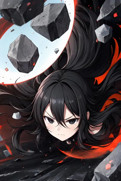one woman, solo, black hair, black eyes, pissed-off, (flying rocks:1.3), lava, smoke
<lora:Fubuki_SK:0.7>
<lora:add_detail:0.7>