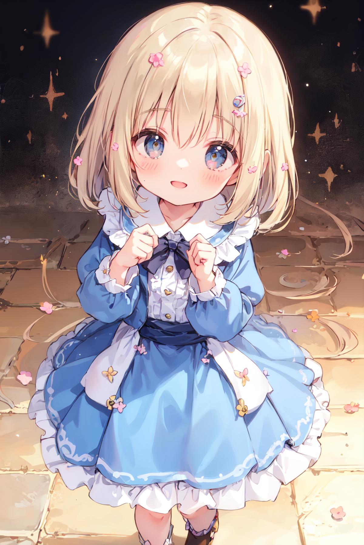 Anime girl in blue dress with stars and stars in background - SeaArt AI