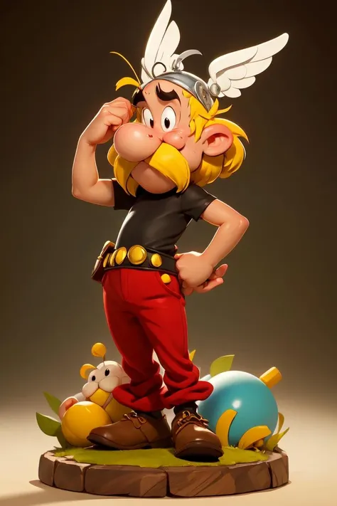 ((best quality)), ((masterpiece)), (detailed),(high-resolution:1.2),
1man, Asterix, blonde hair, black top, wings, facial hair, mustache, red pant