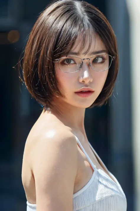 (masterpiece, best quality, beautiful quality, photorealistic, detailed lighting, extremely detailed skin, extremely detailed hair, shadows, 8k, a picture of a woman, black hair, bob cut, glasses, upper body, 1girl, fcPortrait:1.2), <lora:add_detail:1>, <lora:AAV-eimi:0.7:MY>