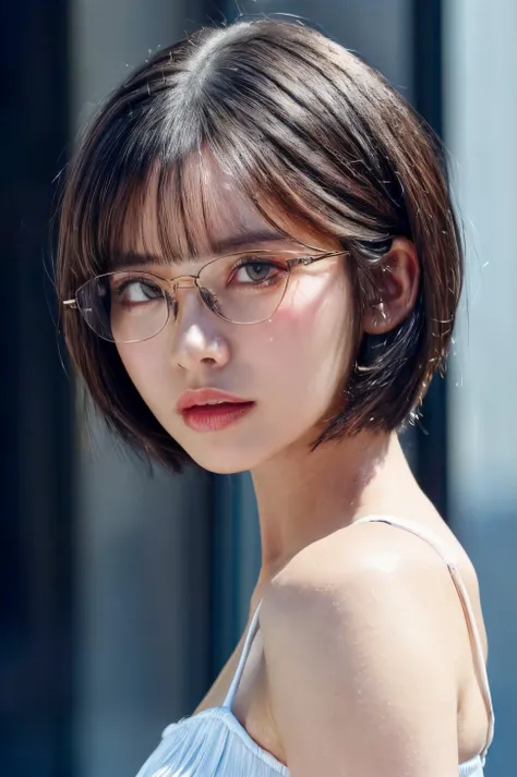 (masterpiece, best quality, beautiful quality, photorealistic, detailed lighting, extremely detailed skin, extremely detailed hair, shadows, 8k, a picture of a woman, black hair, bob cut, glasses, upper body, 1girl, fcPortrait:1.2), <lora:add_detail:1>, <lora:AAV-eimi:0.7:MY>