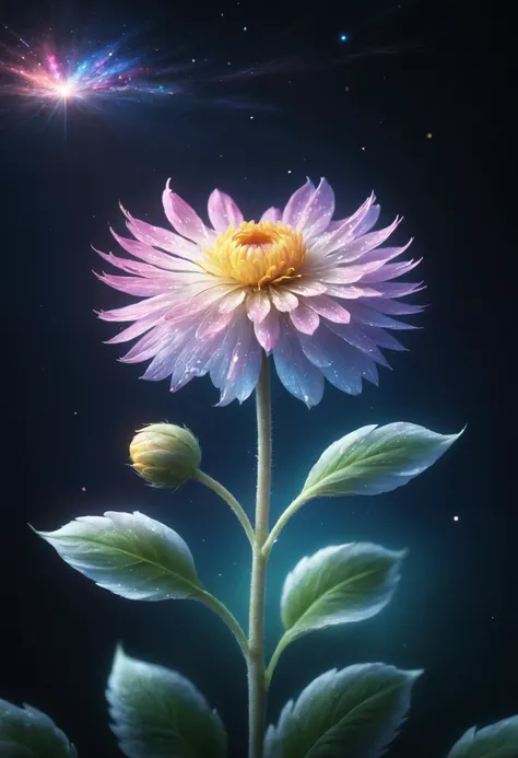 8k, <lora:arctic cat girl_LORA:0.9> , light_particles , starry_sky, flower