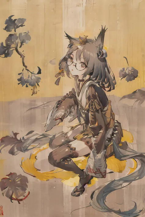 solo, female cat, neko, small breasts, thin body, curved thighs, naked, nude, no clothes, black ears, sitting on bench, holding knees, spread vagina,  yokai, monsters, black medium length messy hair, green eyes, ,disheveled, alley, ancient japan, masterpiece, high quality,