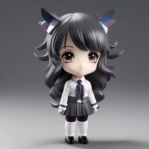 chibi figure, <lora:figure_chibi:0.8>, 1girl, medium breasts upper body, looking at viewer, school uniform, sailor suit, serafuku, messy long hair, big eyes, beautiful detailed eyes {{a black cross hairpin}}, handsome, Hair glows, dramatic angle, upper body, ((dog ears)), night, raining, <lora:Omertosa:0.75>