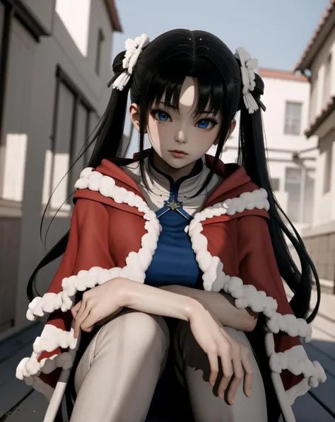 masterpiece,best quality,extremely detailed 8K wallpaper,pov,looking at viewer,
1girl,zhaolinger,zhaolingerA,red capelet,blue dress,white pants,black hair,blue eyes,twintails,
outdoors,