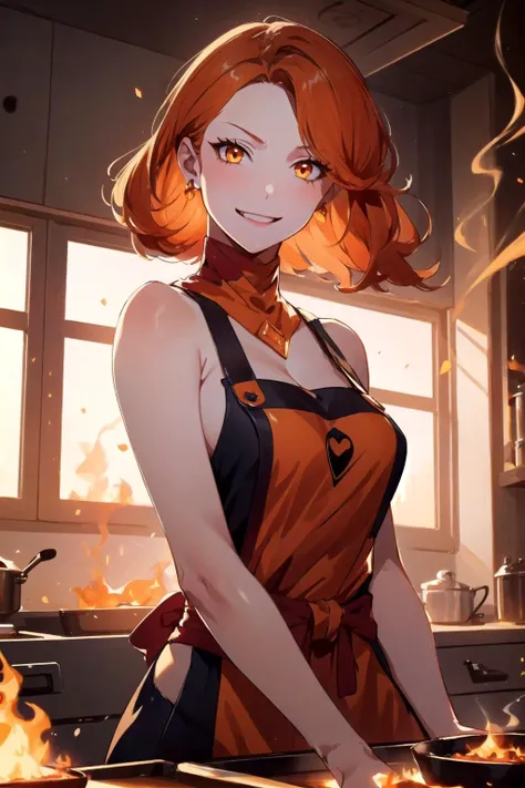 official art, lina, 1girl, medium full shot, evil smile, solo, thin waist, orange hair, bare shoulders, (apron), orange eyes, embers, smoke, best quality, kitchen, (firestorm), backlighting, (orange tones), (masterpiece), realistic, 8k illustration
<lora:dotaLina:0.8>