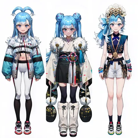 1girl, solo, (white background:1.4), simple background, standing, full body, KoboBase, see-through jacket, midriff, white jacket, tight pants, sleeves past wrists, open jacket, smile <lora:kobo_kanaeru_3_outfits:1>
