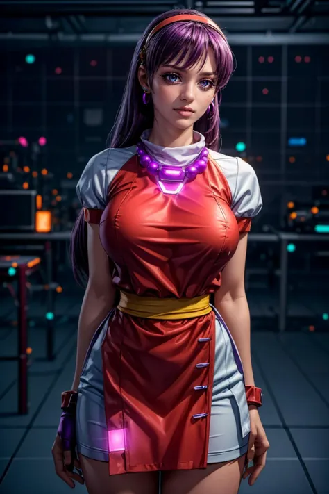 (ultra realistic,32k, masterpiece:1.2),(high detailed skin:1.1),( high quality:1.1),
<lora:athena_asamiya:0.8>(worried:1.1),athena asamiya, 1girl,purple eyes,  red dress, purple hair, puffy short sleeves, hairband, fingerless gloves, earrings, necklace, long hair, sash, neural implant testing lab, mind-machine interfaces, cognitive enhancements, neurological research blurry background,(looking at viewer,Standing, arms behind back,(lean forward:1.2),, huge breast,large breast,<lora:add_detail:0.88>,
(glowwave:1.1),