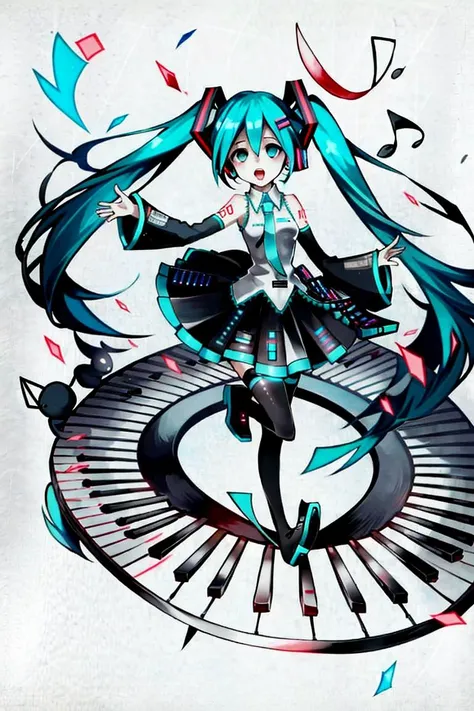 <lora:deemoArtstyle:1>, deemoArtstyle, 1girl, hatsune miku, singing, music notes, [deemo], [1boy], masterpiece, best quality,