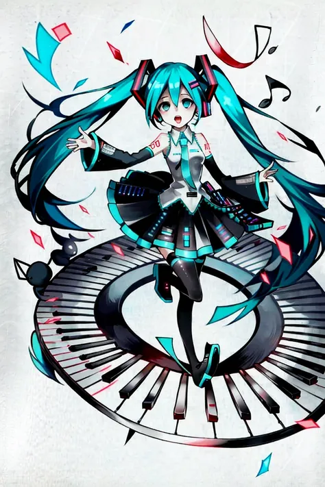 <lora:deemoArtstyle:1>, deemoArtstyle, 1girl, hatsune miku, singing, music notes, [deemo], [1boy], masterpiece, best quality,