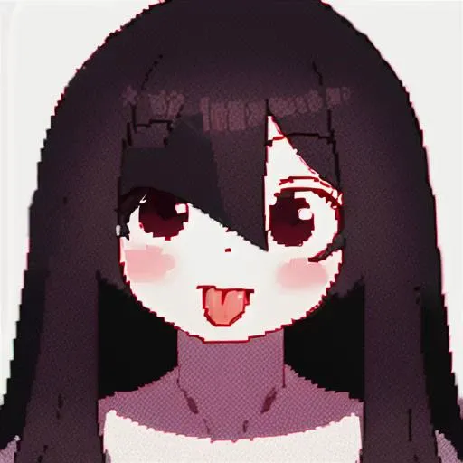 ((masterpiece)),(best quality), (absurdres), sadako_yamamura, white dress, red eyes, <lora:Sadakobest:0.5>, <lora:cirnoNFT_v32:0.8>,((nft)), portrait, head focus, tongue out, 1girl, pixel art, white background,