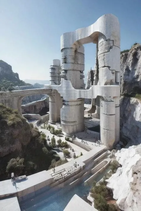 vast empty scenes, (catwalks:1.2), (arch:0.8), (pillars:0.8) , pipes, fern , (eco-brutalism:1.2), vast scenery <lora:Blame!:1.1> ,watah, ((concrete temple, rocks)) <lora:watah:0.7>, niaokan <lora:niaokan_final:0.7>
