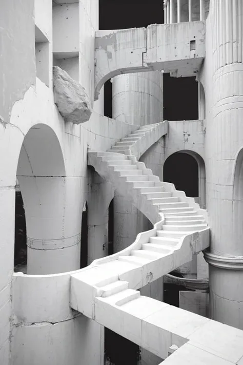 vast empty ruins, huge scenes, (catwalks:1.2), (arch:0.8), (pillars:0.8) , pipes, fern , (eco-brutalism:1.2), vast scenery <lora:Blame!:1.1> ,watah, ((concrete temple, rocks)) <lora:watah:0.7>