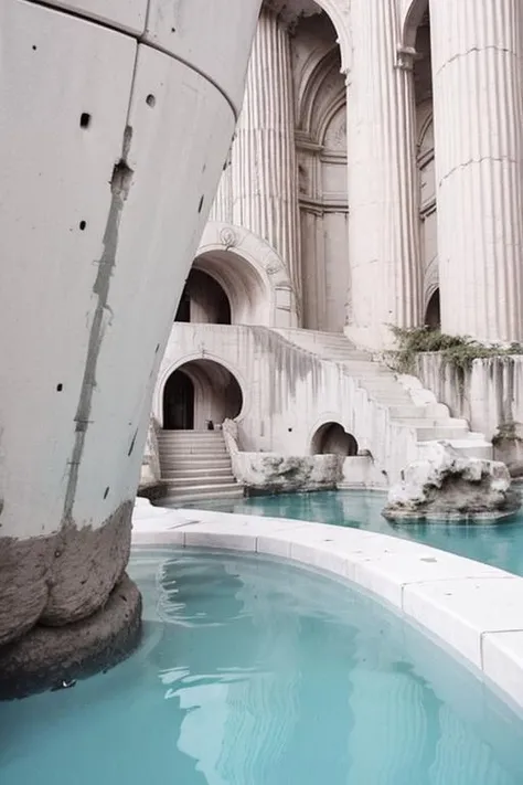 vast empty ruins, huge scenes, arch, pillars , pipes, fern , (eco-brutalism:1.2), vast scenery <lora:Blame!:1.1> ,watah, ((concrete temple, rocks)) <lora:watah:0.7>