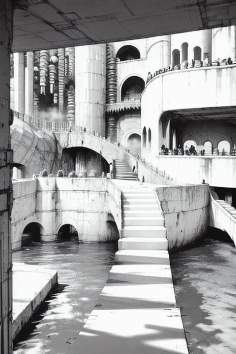vast empty scenes, (catwalks:1.2), (arch:0.8), (pillars:0.8) , pipes, fern , (eco-brutalism:1.2), vast scenery <lora:Blame!:1.1> ,watah, ((concrete temple, rocks)) <lora:watah:0.7>