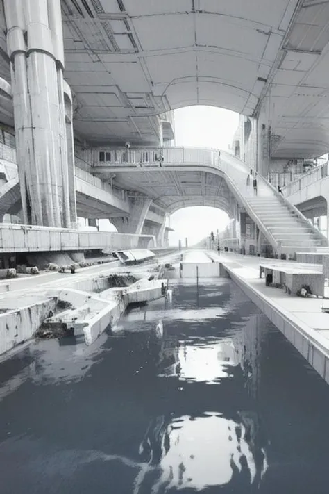 vast empty scenes, (catwalks:1.2), (arch:0.8), (pillars:0.8) , pipes, fern , (eco-brutalism:1.2), vast scenery <lora:Blame!:1.1> ,watah, ((concrete temple, rocks)) <lora:watah:0.7>, niaokan <lora:niaokan_final:0.7>