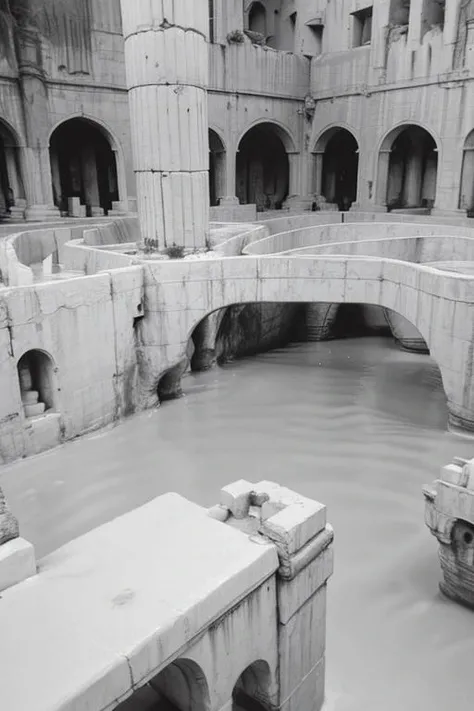 vast empty ruins, huge scenes, arch, pillars , pipes, fern , (eco-brutalism:1.2), vast scenery <lora:Blame!:1.1> ,watah, ((concrete temple, rocks)) <lora:watah:0.7>