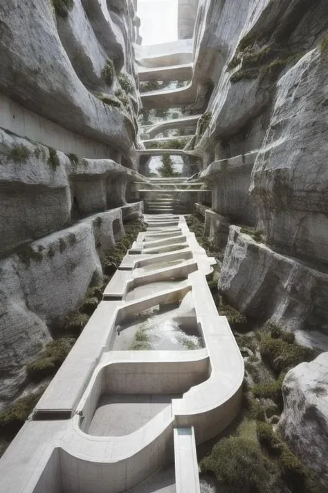 vast empty scenes, (catwalks:1.2), (arch:0.8), (pillars:0.8) , pipes, fern , (eco-brutalism:1.2), vast scenery <lora:Blame!:1.1> ,watah, ((concrete temple, rocks)) <lora:watah:0.7>, niaokan <lora:niaokan_final:0.7>
