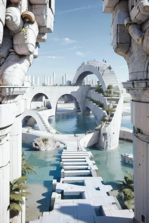 vast empty scenes, (catwalks:1.2), (arch:0.8), (pillars:0.8) , pipes, fern , (eco-brutalism:1.2), vast scenery <lora:Blame!:1.1> ,watah, ((concrete temple, rocks)) <lora:watah:0.7>, niaokan <lora:niaokan_final:0.7>