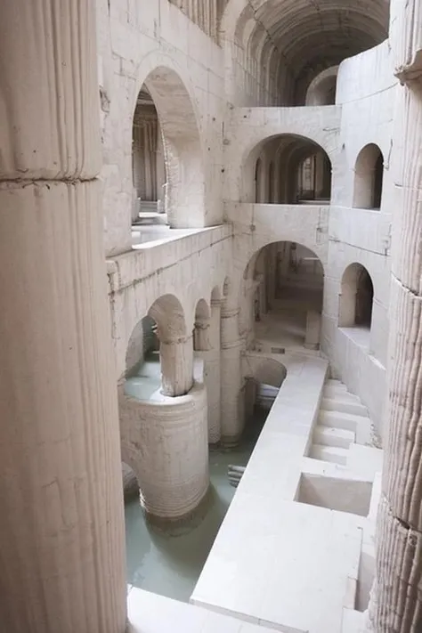 vast empty ruins, huge scenes, (catwalks:1.2), (arch:0.8), (pillars:0.8) , pipes, fern , (eco-brutalism:1.2), vast scenery <lora:Blame!:1.1> ,watah, ((concrete temple, rocks)) <lora:watah:0.7>