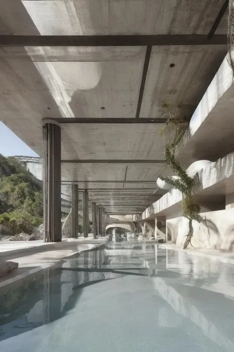 vast empty scenes, (catwalks:1.2), (arch:0.8), (pillars:0.8) , pipes, fern , (eco-brutalism:1.2), vast scenery <lora:Blame!:1.1> ,watah, ((concrete temple, rocks)) <lora:watah:0.7>,