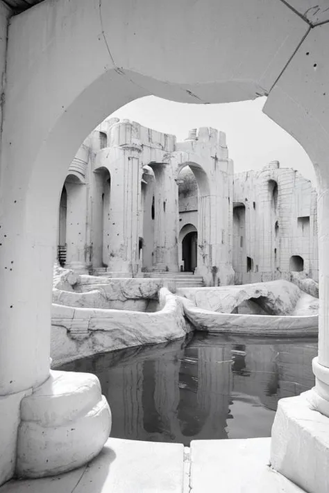 vast empty ruins, huge scenes, arch, pillars , pipes, fern , (eco-brutalism:1.2), vast scenery <lora:Blame!:1.1> ,watah, ((concrete temple, rocks)) <lora:watah:0.7>