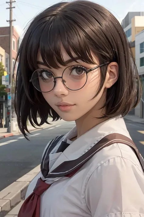bowl cut, smile, rimless eyewear, UHD, retina, masterpiece, ccurate, anatomically correct, textured skin, super detail, high details, high quality, best quality, highres, 1080P, HD, 4K, 8k, 16k