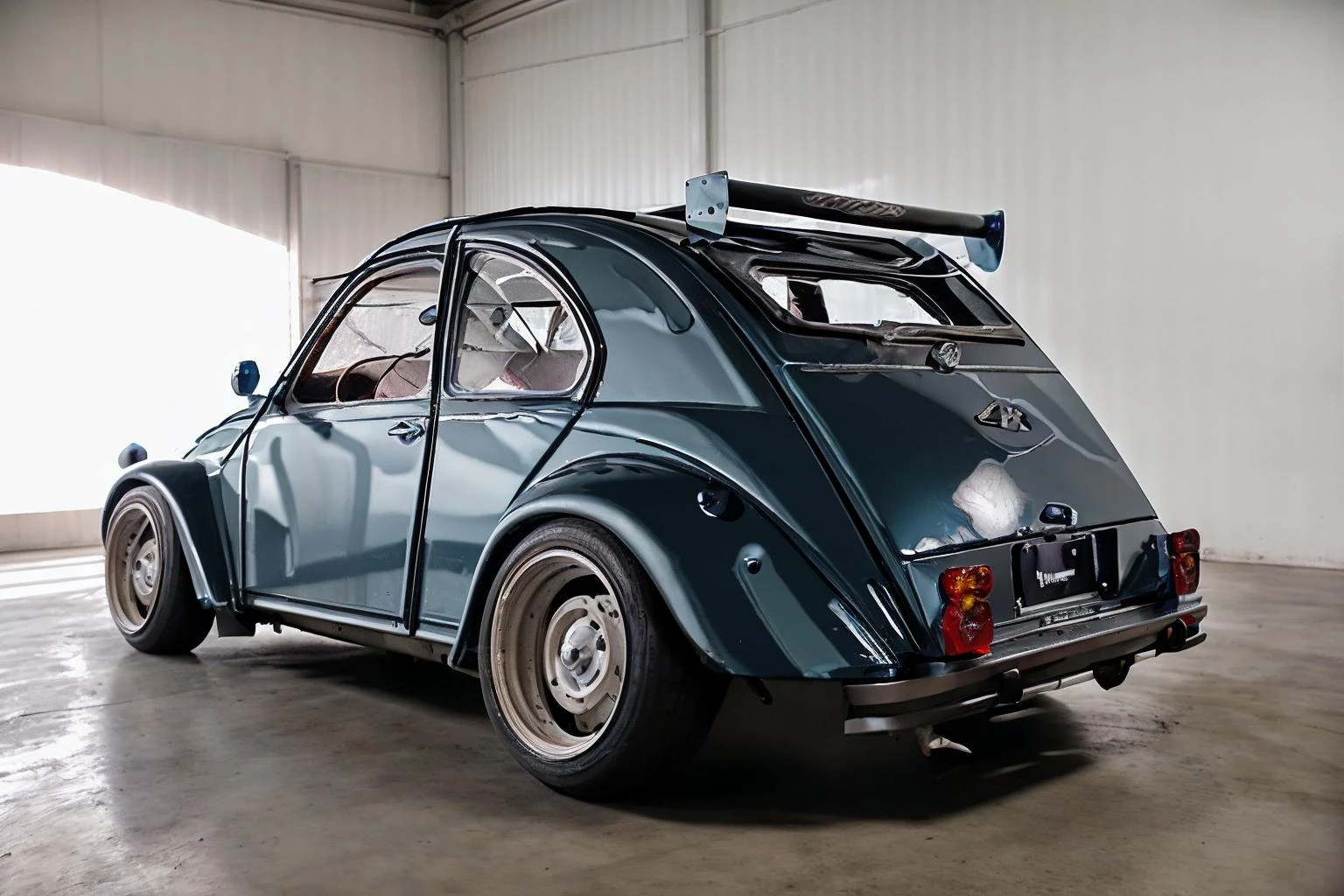 (best quality, masterpiece), photo of a 2cv, <lora:2cv:0.65>, widebody sports car, lowered, large box fenders, deep dish rims, racing wheels, ground vehicle, motor vehicle, <lora:conceptWB_v1:0.85>