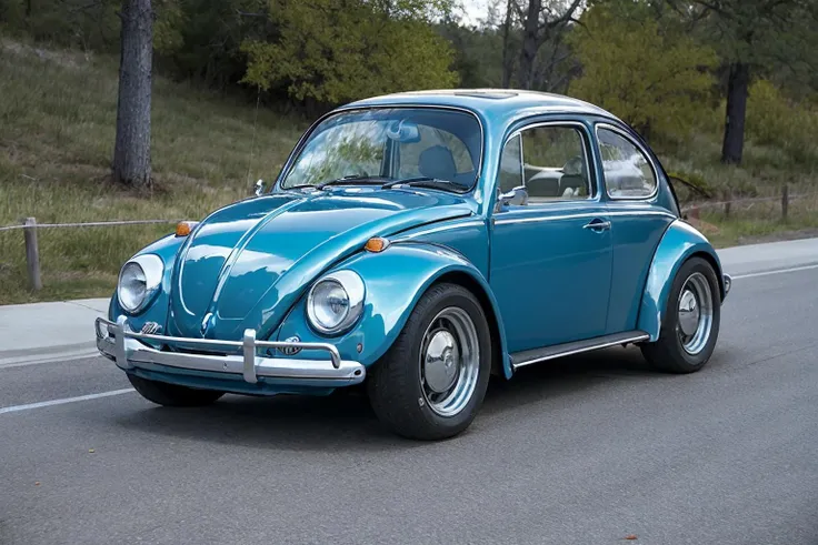 ((three quarter view)), (best quality, masterpiece, award winning), analog photo of a red Volkswagen Beetle car, <lora:vwb33tl3:0.65>, golden hour, 1969, film grain, retro, High Detail, Sharp focus, photorealism, realistic, dramatic lighting, epic,cinematic. widebody sports car, lowered, large box fenders, deep dish rims, racing wheels, ground vehicle, motor vehicle, <lora:conceptWB_v1:0.85>