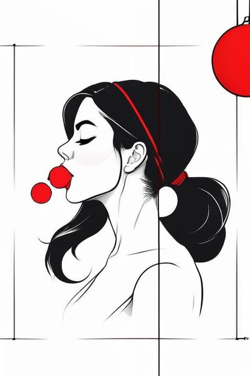 sketch for a tattoo, minimalistic lineart
close up portrait of a beautiful lady with red ball gag in mouth, black hair, ponytail
side view, view from side, closed eyes, lust, lustful
frame is rhombus
black and white