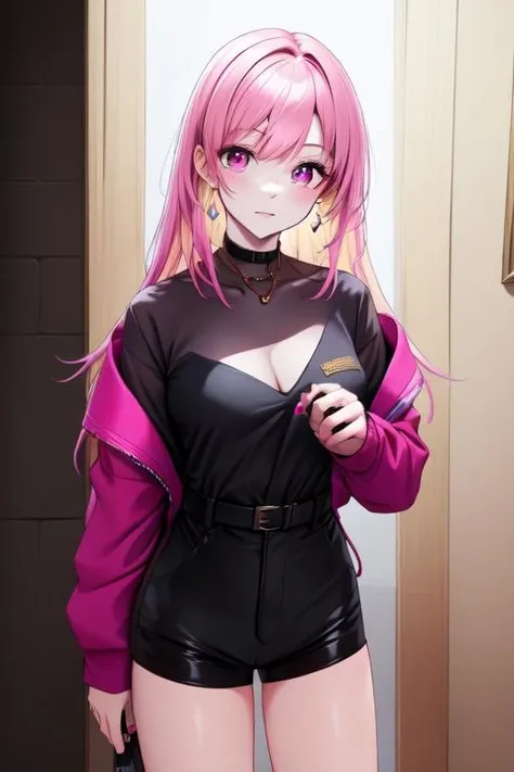 masterpiece, best quality, high quality, Mai Synth V, synthesizervmai <lora:Mai Synthesizer V:0.7> cowboy_shot,, pink hair