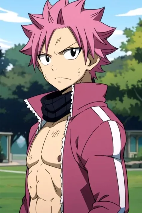 masterpiece, best quality, , 1boy, solo, male focus, looking at viewer, upper body, , , realistic, ,, <lora:natsu_dragneel:0.62>, natsu_dragneel, pink hair, track jacket, , ancient greece, , <lora:fairy_tail_style:0.7>, fairy_tail_style