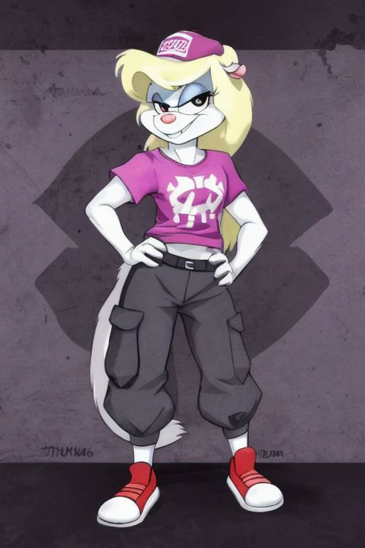 Minerva Mink (Animaniacs), <lora:DelinquentT-16:1>, DelinquentT, standing, hand on hip, best quality, masterpiece, highres
