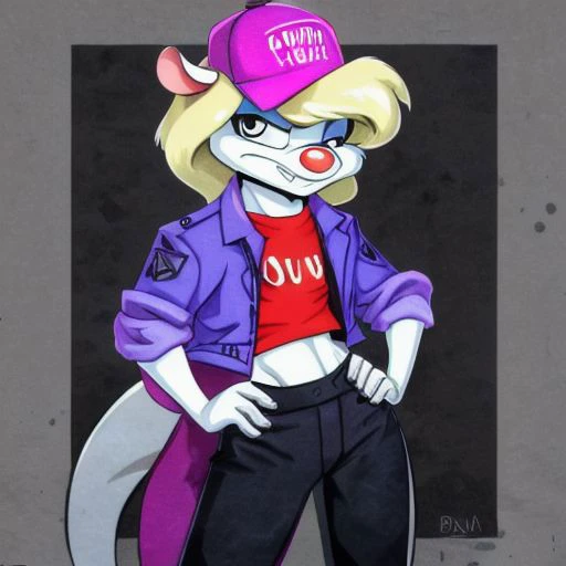 Minerva Mink (Animaniacs), <lora:DelinquentT-16:1>, DelinquentT, standing, hand on hip, best quality, masterpiece, highres