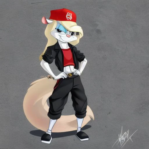 Minerva Mink (Animaniacs), <lora:DelinquentT-16:1>, DelinquentT, standing, hand on hip, best quality, masterpiece, highres