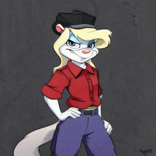 Minerva Mink (Animaniacs), <lora:DelinquentT-16:1>, DelinquentT, standing, hand on hip, best quality, masterpiece, highres