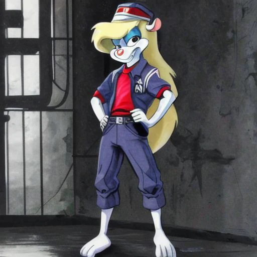 Minerva Mink (Animaniacs), <lora:DelinquentT-16:1>, DelinquentT, standing, hand on hip, best quality, masterpiece, highres