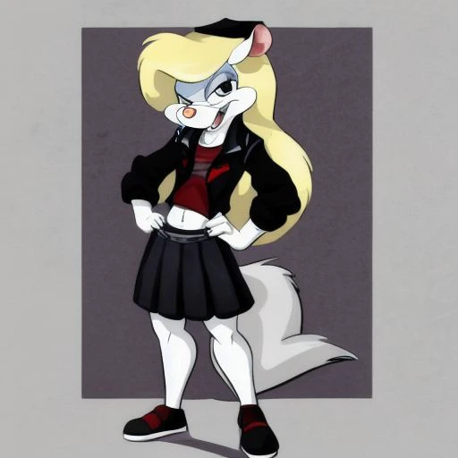 Minerva Mink (Animaniacs), <lora:DelinquentT-16:1>, DelinquentT, standing, hand on hip, best quality, masterpiece, highres
