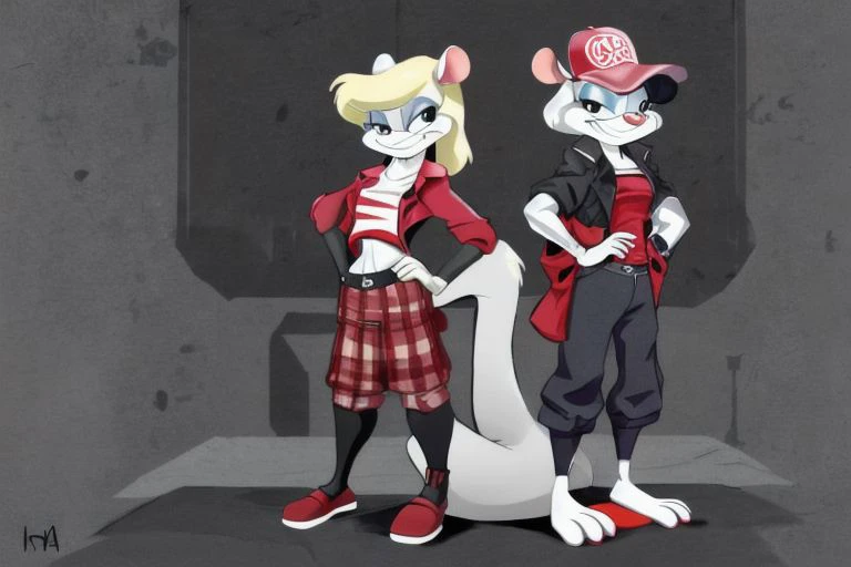 Minerva Mink (Animaniacs), <lora:DelinquentT-16:1>, DelinquentT, standing, hand on hip, best quality, masterpiece, highres