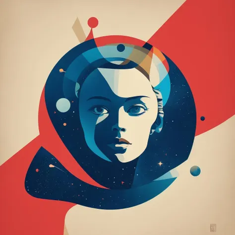 masterpiece, best quality, 1girl, space thriller movie poster, Bauhaus, shapes, lines, abstract